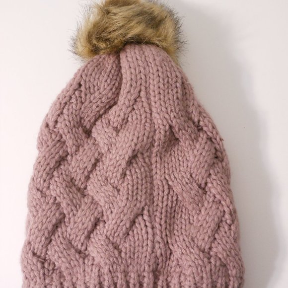 NUCOLLECTIONS MAUVE COLOR BEANIE POM HAT ONE SIZE - Picture 3 of 4